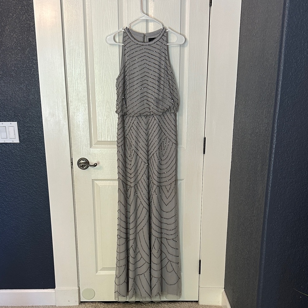 Adrianna Papell Gray Patterned formal beaded Maxi Dress